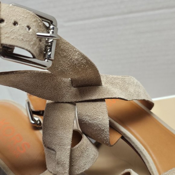 New Womens Michael Kors Suede Light Camel Clear Chunky Heel Leather Soles 11 - Picture 5 of 15